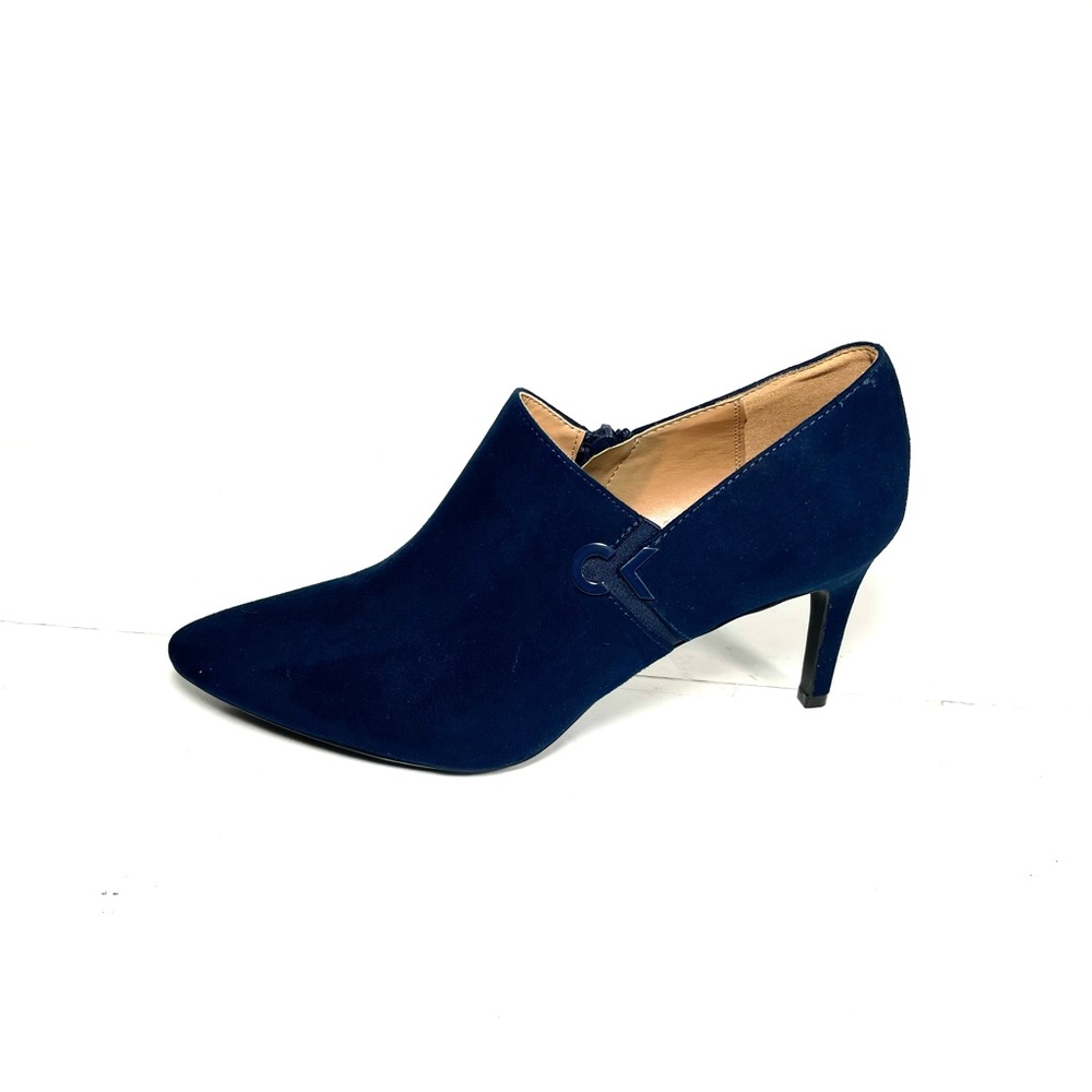 Calvin Klein‎ Womens Jessy Booties Pointed Toe Blue Fabric Size 9.5.